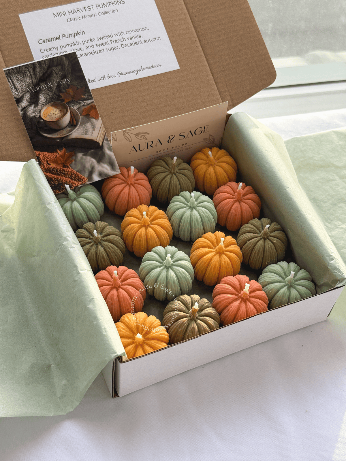 Mini Harvest Pumpkins - Candles Set of 16, Thanksgiving Favors, Fall Table Decor, Autumn Gifts