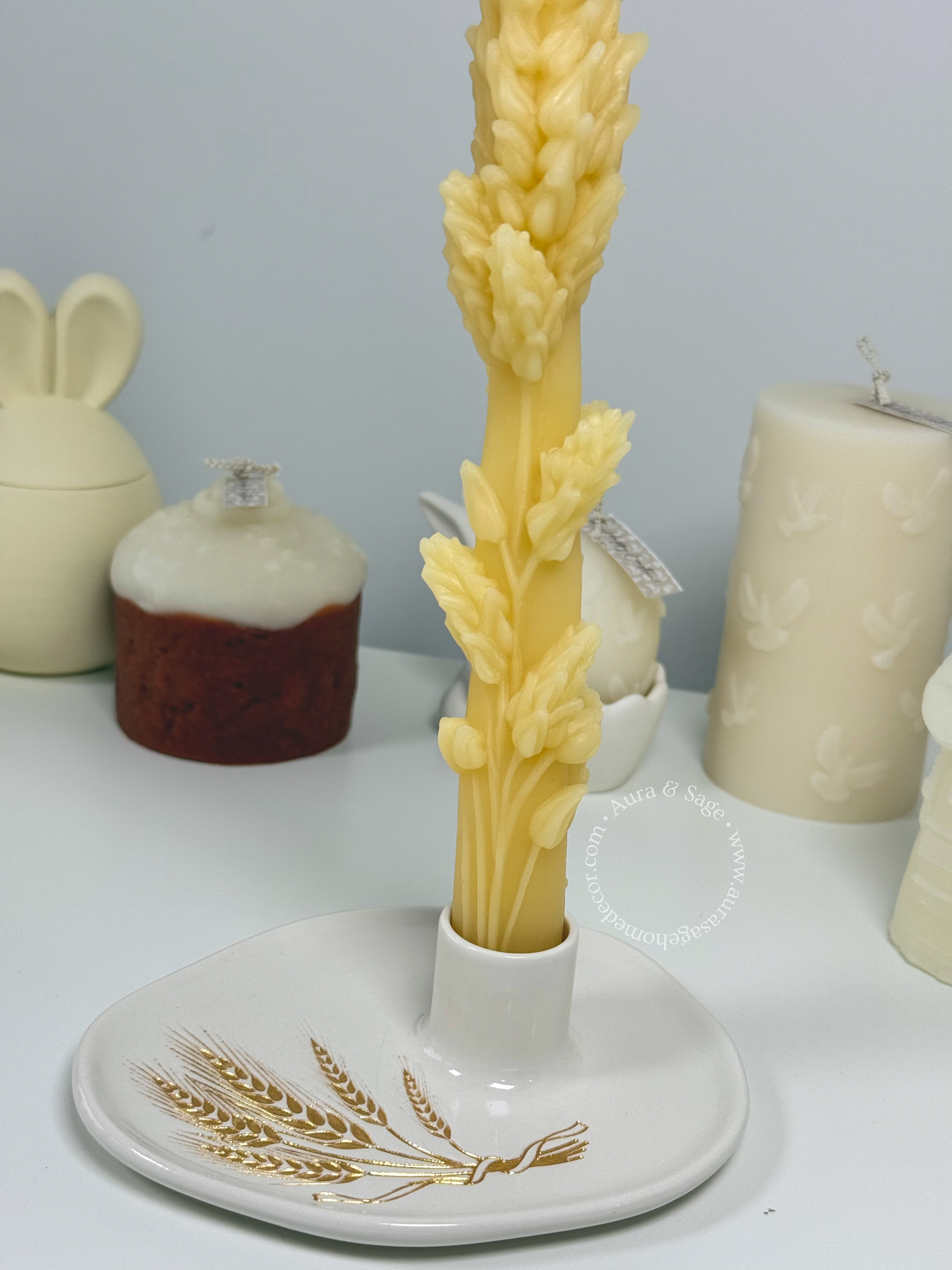 Golden Wheat Beeswax Taper Candle | Natural Beeswax Candle | Easter Decor | Rustic Minimalist Candle | Spring Table Decor