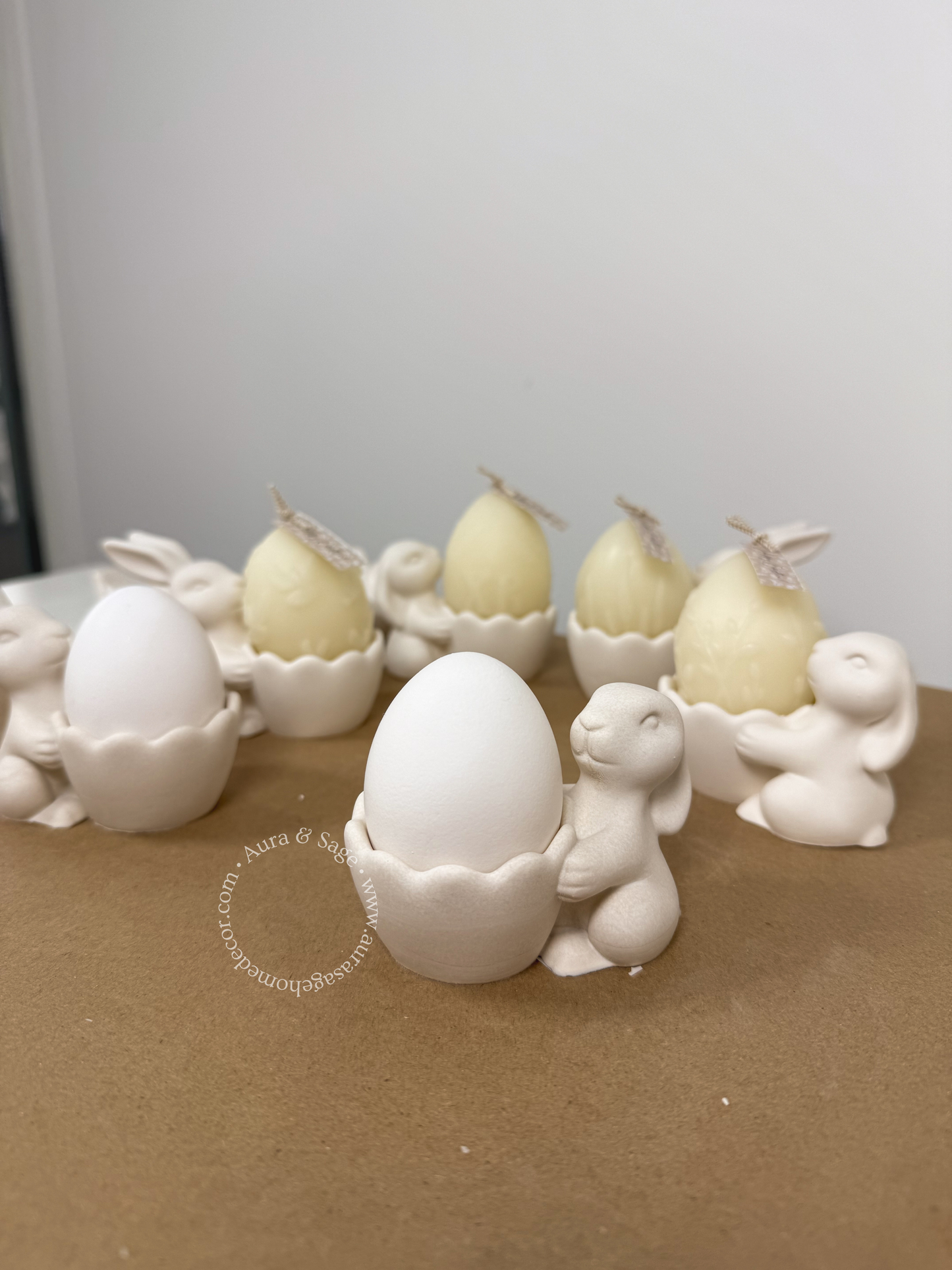 Clover & Willow Bunny Egg Holders Set | Jesmonite Easter Decor | Spring Table Decor | Minimalist Bunny Set