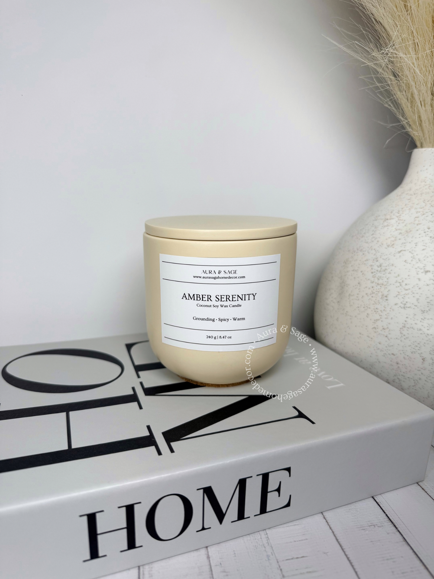 Scented candle in Jesmonite jar with lid.