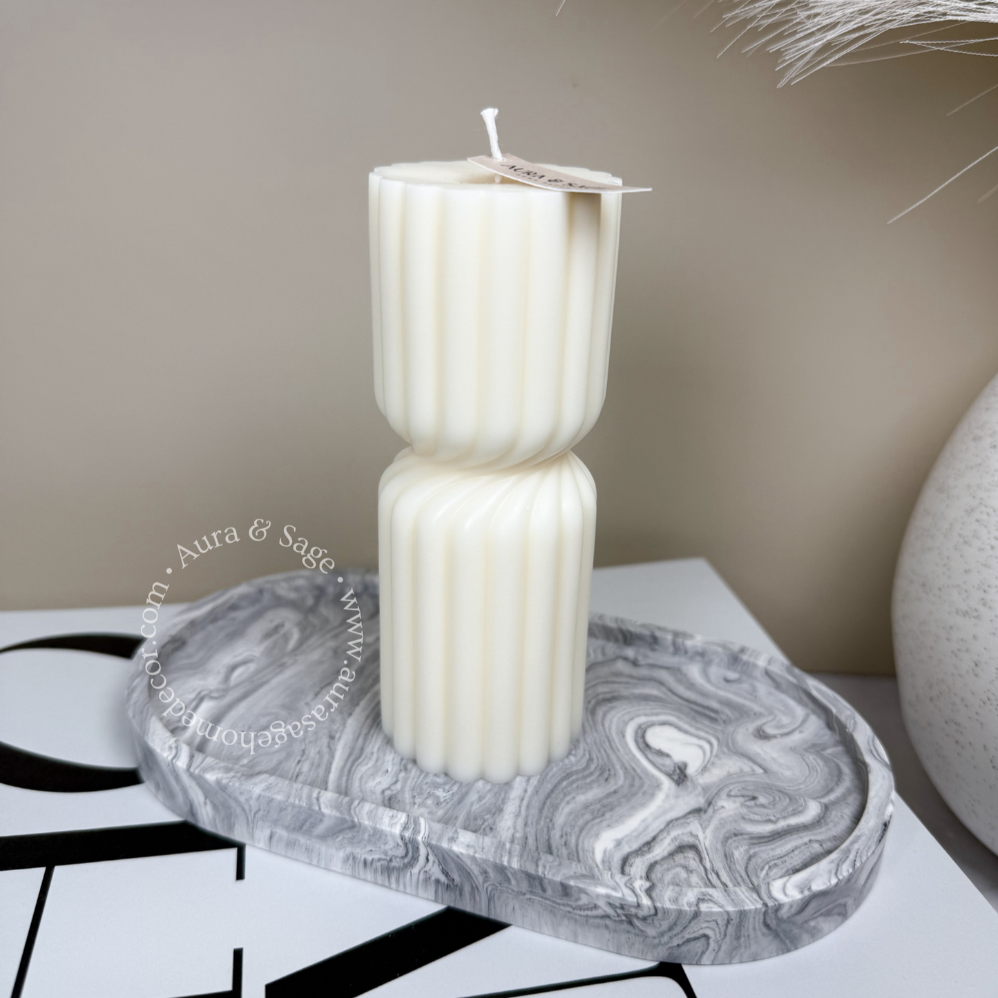Hourglass Thick Ribbed Pillar Soy Candle