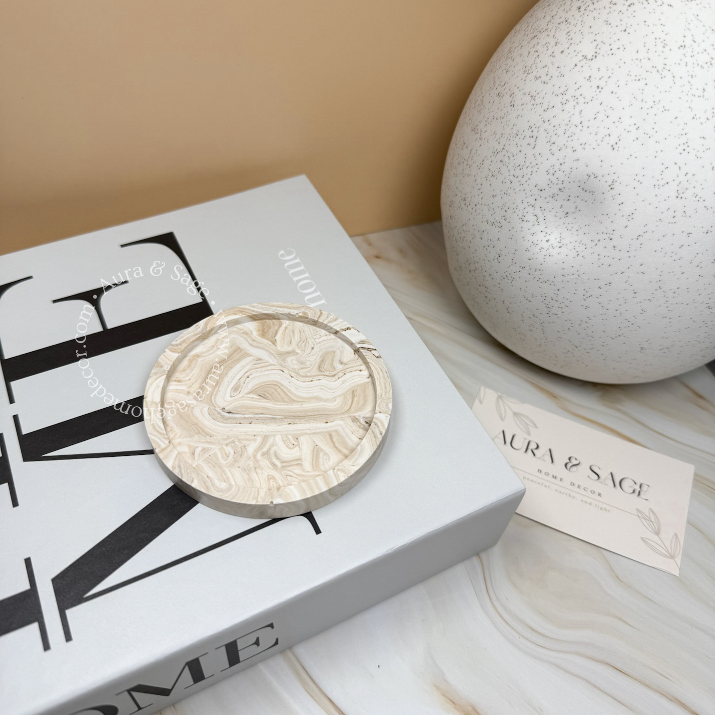 Round Marble Coaster | Beige Marble