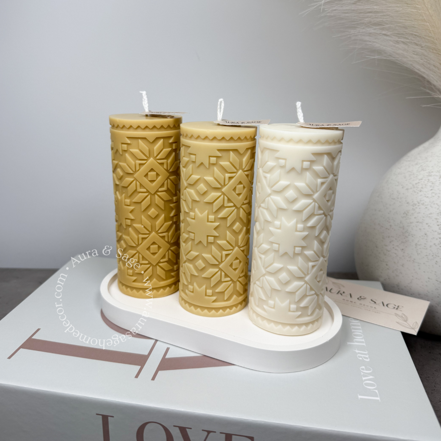 Sunflowers Ornaments Column Pillar Soy Candle