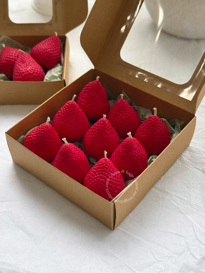 Realistic Strawberry Shaped Candles Set | Beeswax-Soy Wax | Bento Cake Decor | Gift Box Set