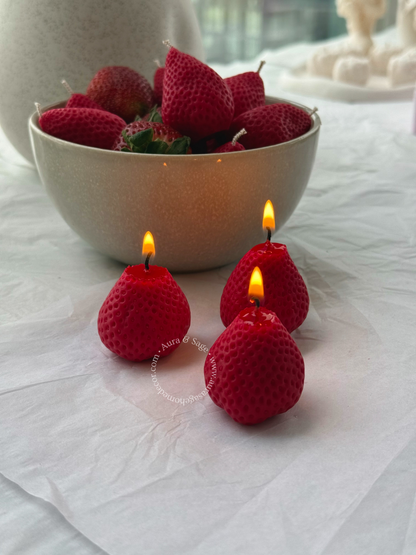 Realistic Strawberry Shaped Candles Set | Beeswax-Soy Wax | Bento Cake Decor | Gift Box Set