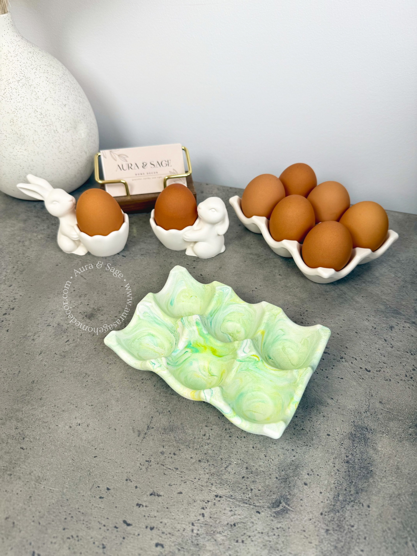 6-Piece Egg Holder Tray | Jesmonite Egg Tray | Easter Decor | Spring Table Decor | Minimalist Kitchen Organizer