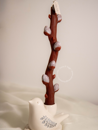 Pussy Willow Beeswax Taper Candle | Natural Beeswax Candle | Spring Decor | Minimalist Table Candle | Easter Brunch Styling