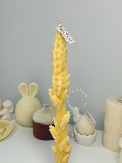 Golden Wheat Beeswax Taper Candle & Holder Set | Spring Decor | Easter Table Decor | Minimalist Candle Holder Set