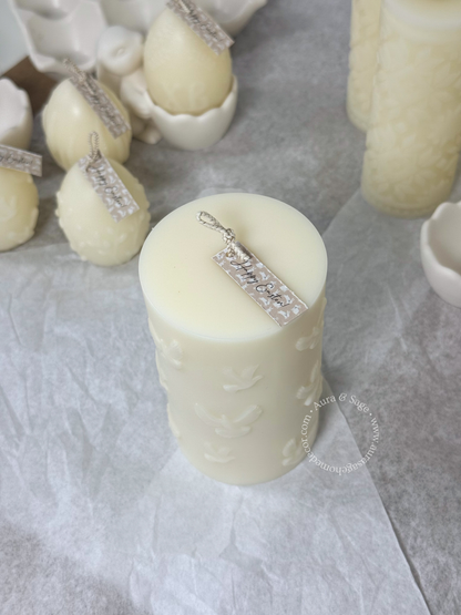 Embossed Birds Column Pillar Candle | Beeswax Soy Candle | Nature-Inspired Decor | Sculptural Candle | Minimalist Home Decor