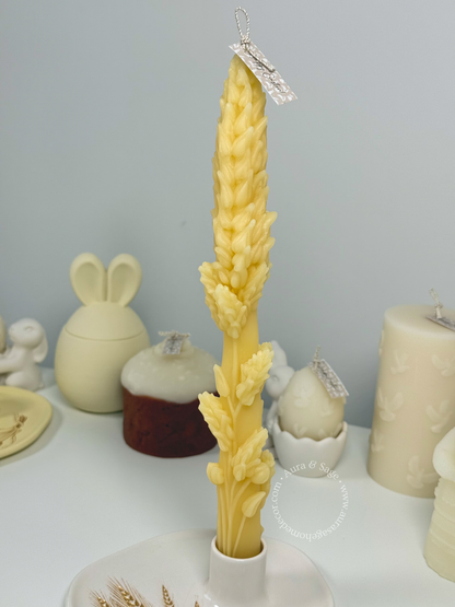 Golden Wheat Beeswax Taper Candle & Holder Set | Spring Decor | Easter Table Decor | Minimalist Candle Holder Set