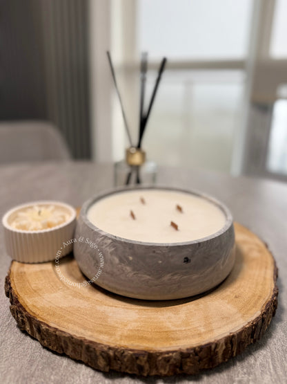 Lumo | Luxe 4-Wick Wooden Candle | Coconut-Apricot Wax Candle | Luxury Jesmonite Bowl Candle | Aesthetic Home Decor