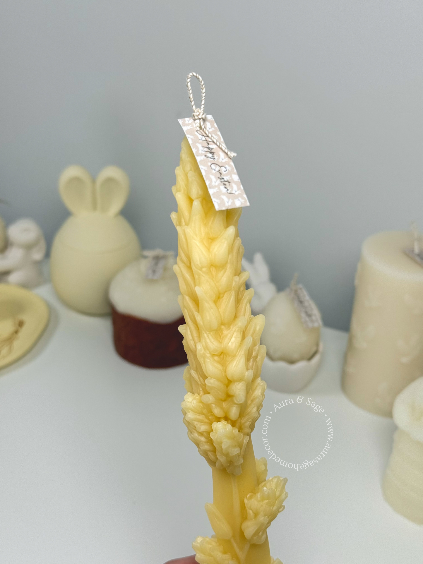 Golden Wheat Beeswax Taper Candle | Natural Beeswax Candle | Easter Decor | Rustic Minimalist Candle | Spring Table Decor
