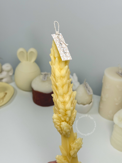 Golden Wheat Beeswax Taper Candle | Natural Beeswax Candle | Easter Decor | Rustic Minimalist Candle | Spring Table Decor