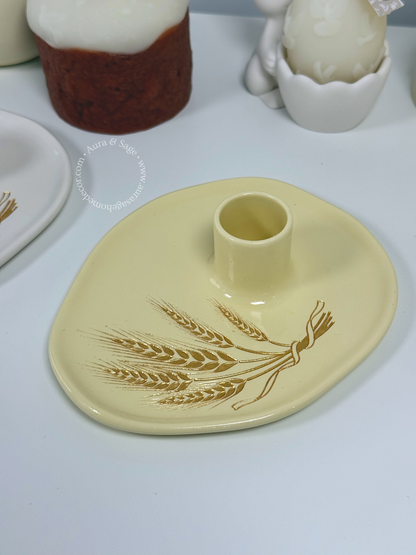 Golden Wheat Candle Holder | Jesmonite Taper Holder | Easter Decor | Spring Table Decor | Minimalist Home Accent
