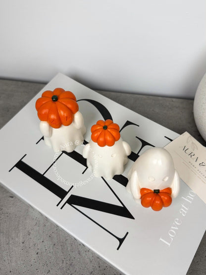 Set of 3 Pumpkin Ghosts – Handmade Jesmonite Decor