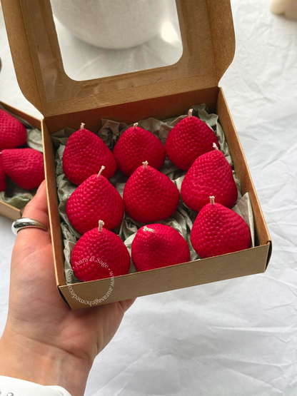 Realistic Strawberry Shaped Candles Set | Beeswax-Soy Wax | Bento Cake Decor | Gift Box Set