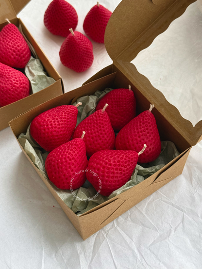 Realistic Strawberry Shaped Candles Set | Beeswax-Soy Wax | Bento Cake Decor | Gift Box Set