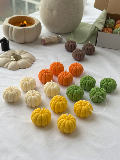 Mini Harvest Pumpkins - Candles Set of 16, Thanksgiving Favors, Fall Table Decor, Autumn Gifts