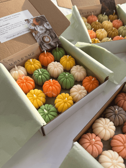 Mini Harvest Pumpkins - Candles Set of 16, Thanksgiving Favors, Fall Table Decor, Autumn Gifts