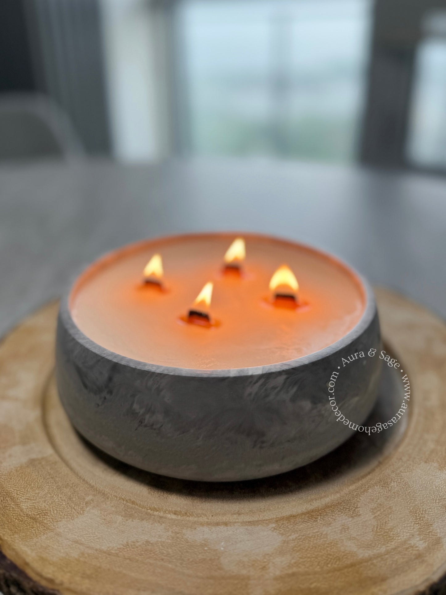 Lumo | Luxe 4-Wick Wooden Candle | Coconut-Apricot Wax Candle | Luxury Jesmonite Bowl Candle | Aesthetic Home Decor