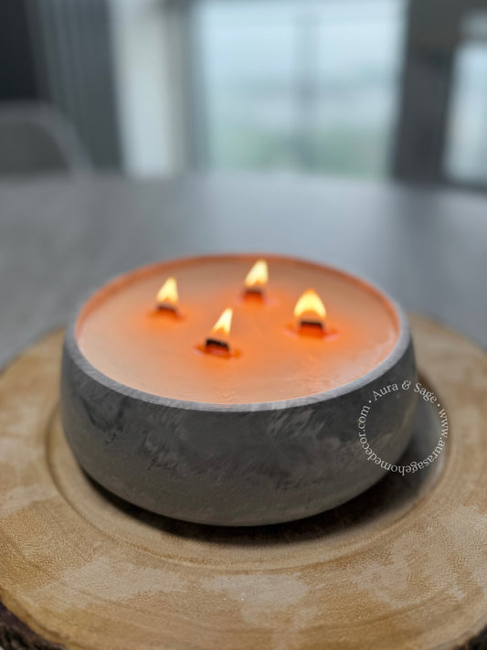 Lumo | Luxe 4-Wick Wooden Candle | Coconut-Apricot Wax Candle | Luxury Jesmonite Bowl Candle | Aesthetic Home Decor