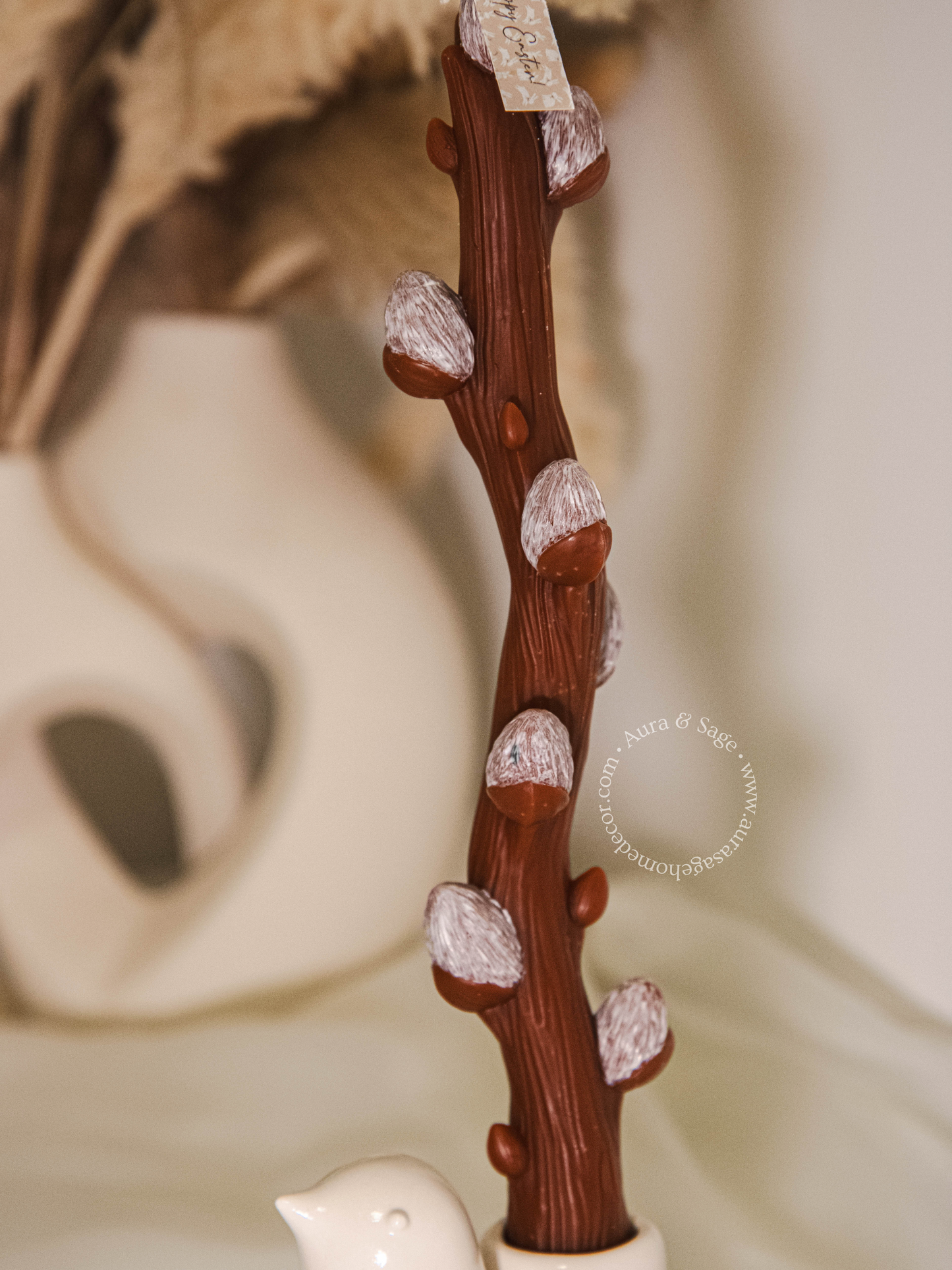 Pussy Willow Beeswax Taper Candle | Natural Beeswax Candle | Spring Decor | Minimalist Table Candle | Easter Brunch Styling