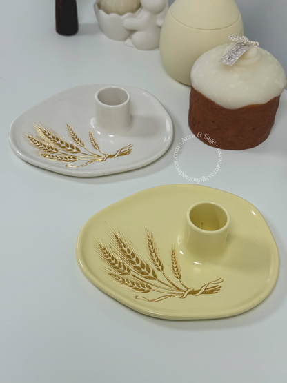 Golden Wheat Candle Holder | Jesmonite Taper Holder | Easter Decor | Spring Table Decor | Minimalist Home Accent