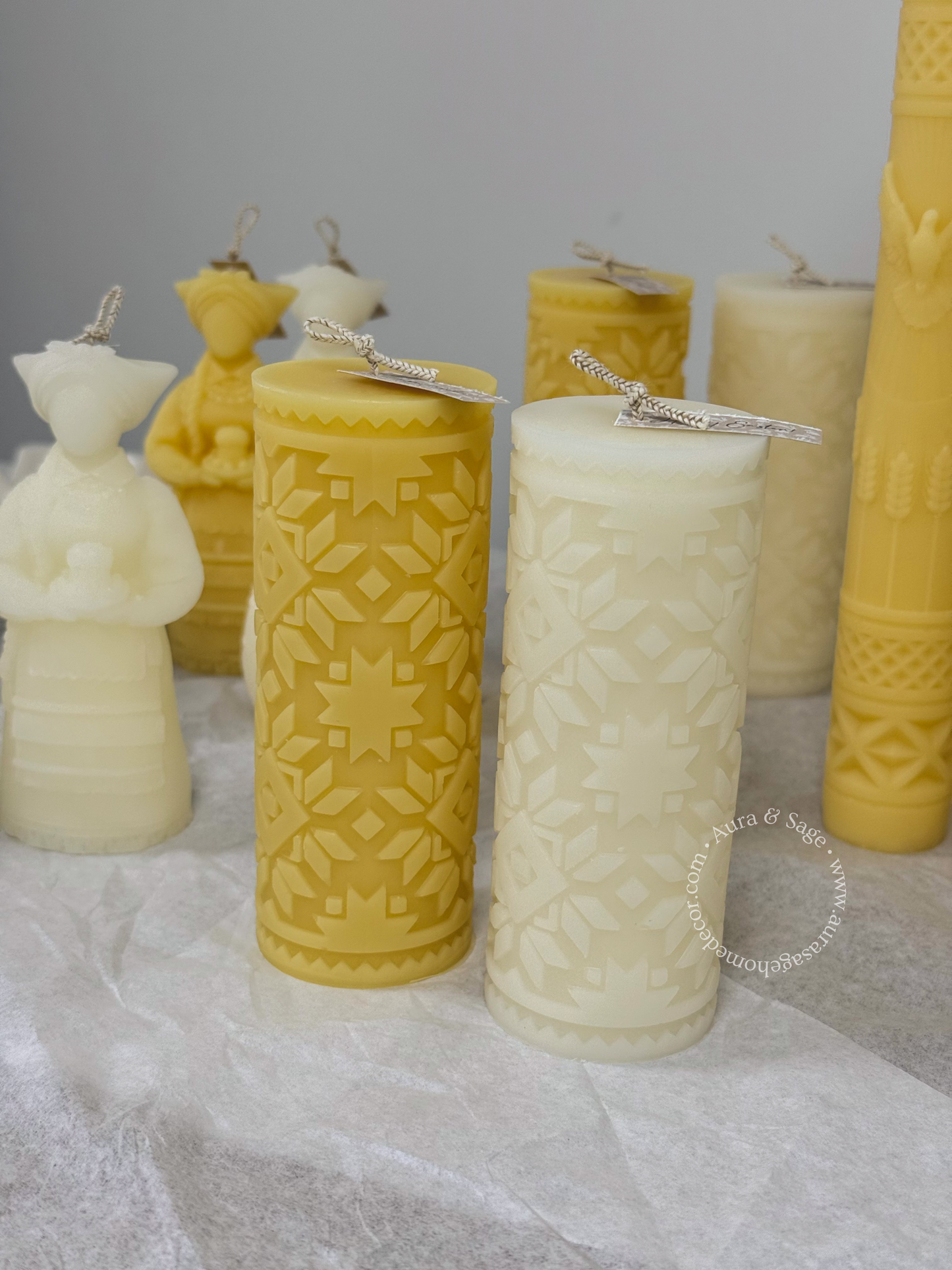Sunflower Column Beeswax Candle | Floral Pillar Candle | Natural Honey Candle | Spring Decor