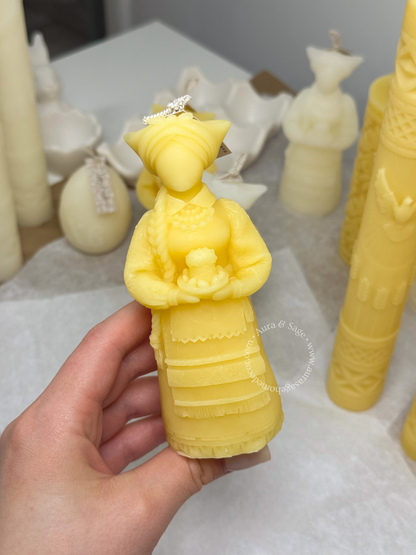 Motanka Guardian Beeswax Candle | Easter Decor | Symbolic Pillar Candle | Natural Honey Candle