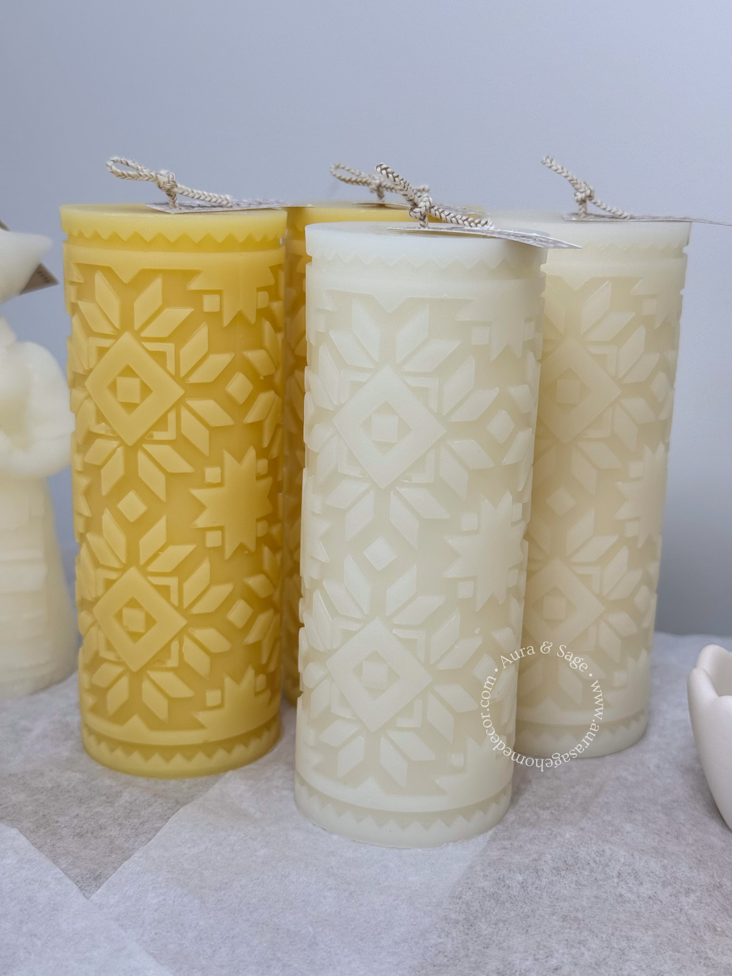 Sunflower Column Beeswax Candle | Floral Pillar Candle | Natural Honey Candle | Spring Decor