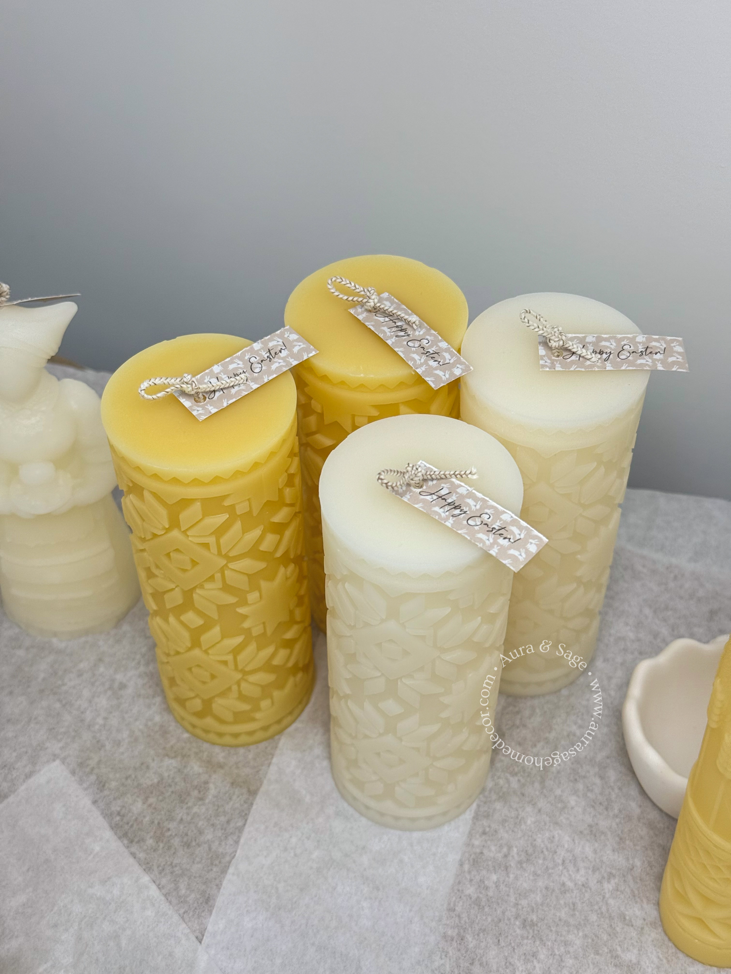 Sunflower Column Beeswax Candle | Floral Pillar Candle | Natural Honey Candle | Spring Decor