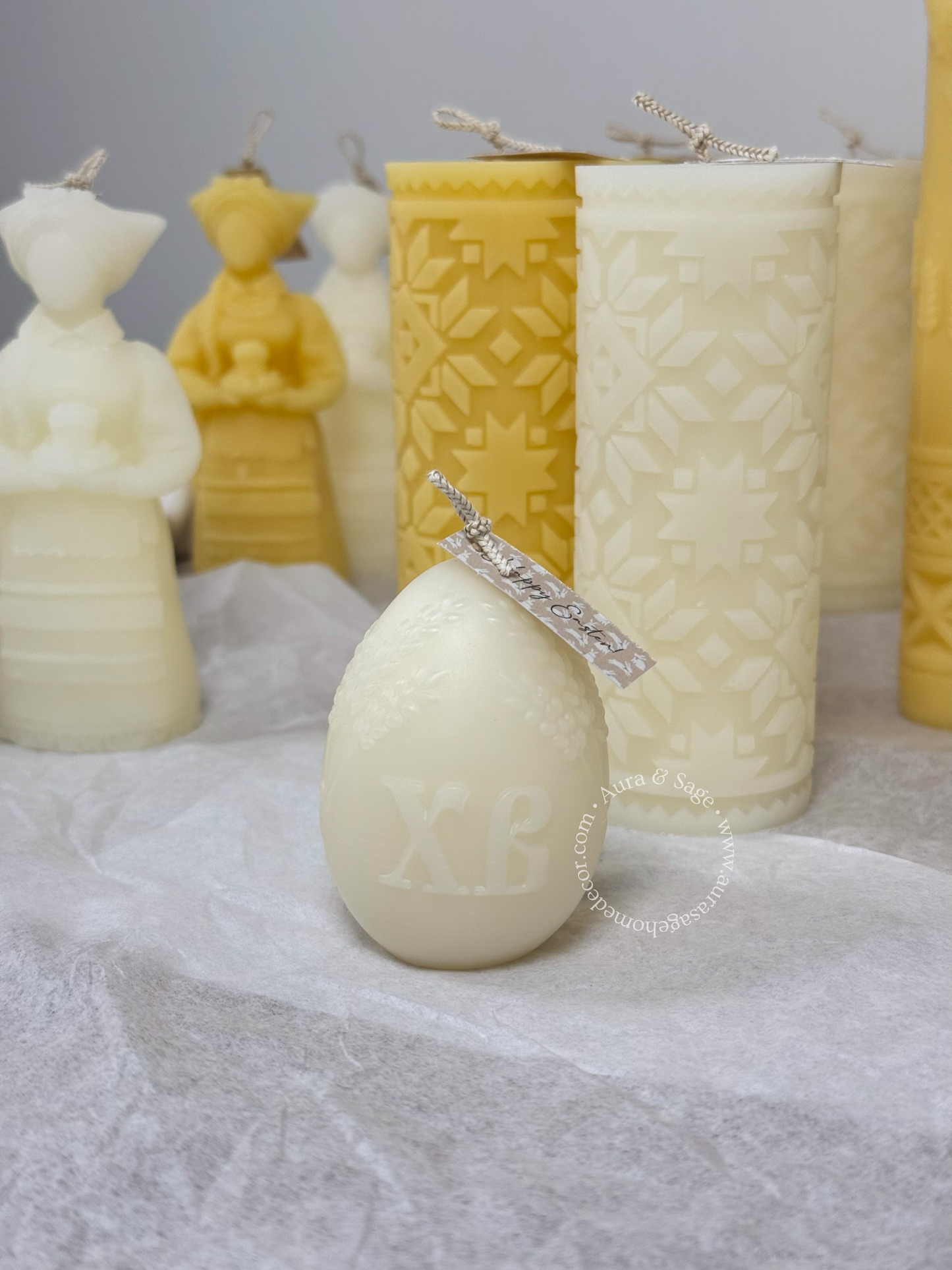 Easter Egg Beeswax Pillar Candle | Natural Honey Candle | Spring Decor | Minimalist Easter Candle
