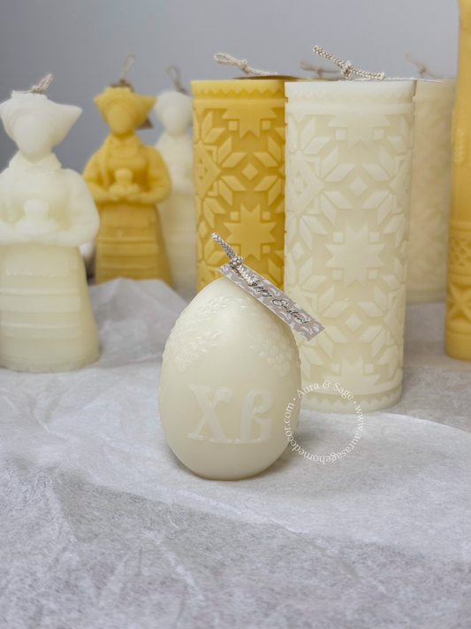 Easter Egg Beeswax Pillar Candle | Natural Honey Candle | Spring Decor | Minimalist Easter Candle