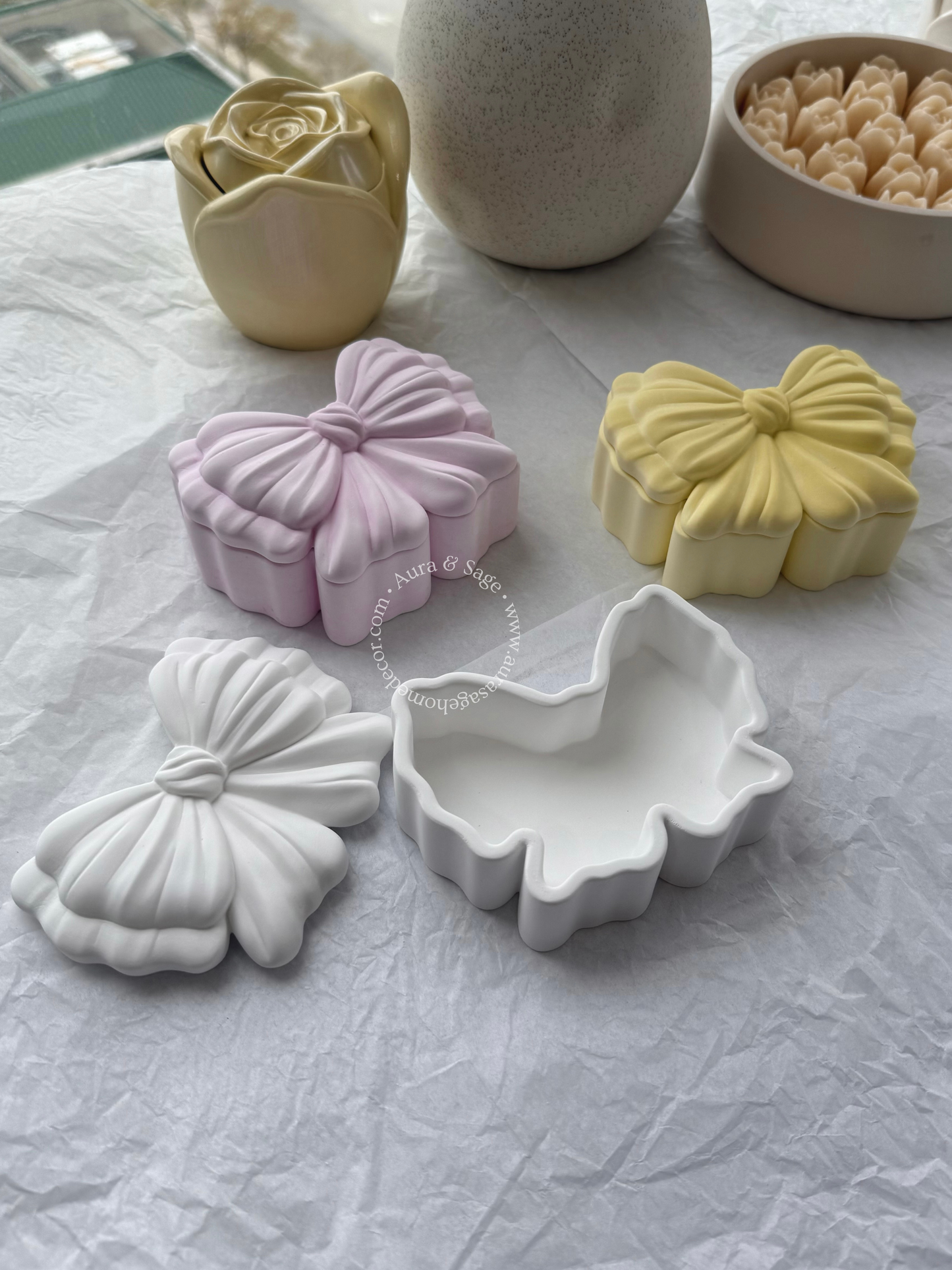 Velour Bow Storage Box | Jewelry & Trinket | Coquette Decor | Vanity Organizer | Minimalist Home Decor