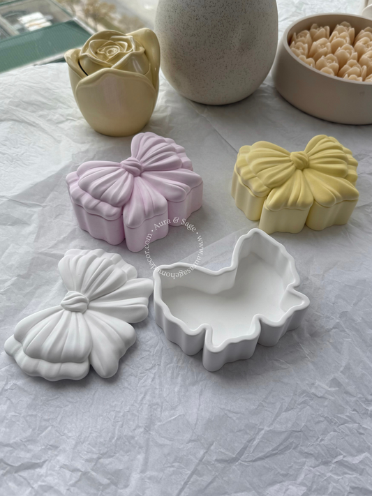 Velour Bow Storage Box | Jewelry & Trinket | Coquette Decor | Vanity Organizer | Minimalist Home Decor