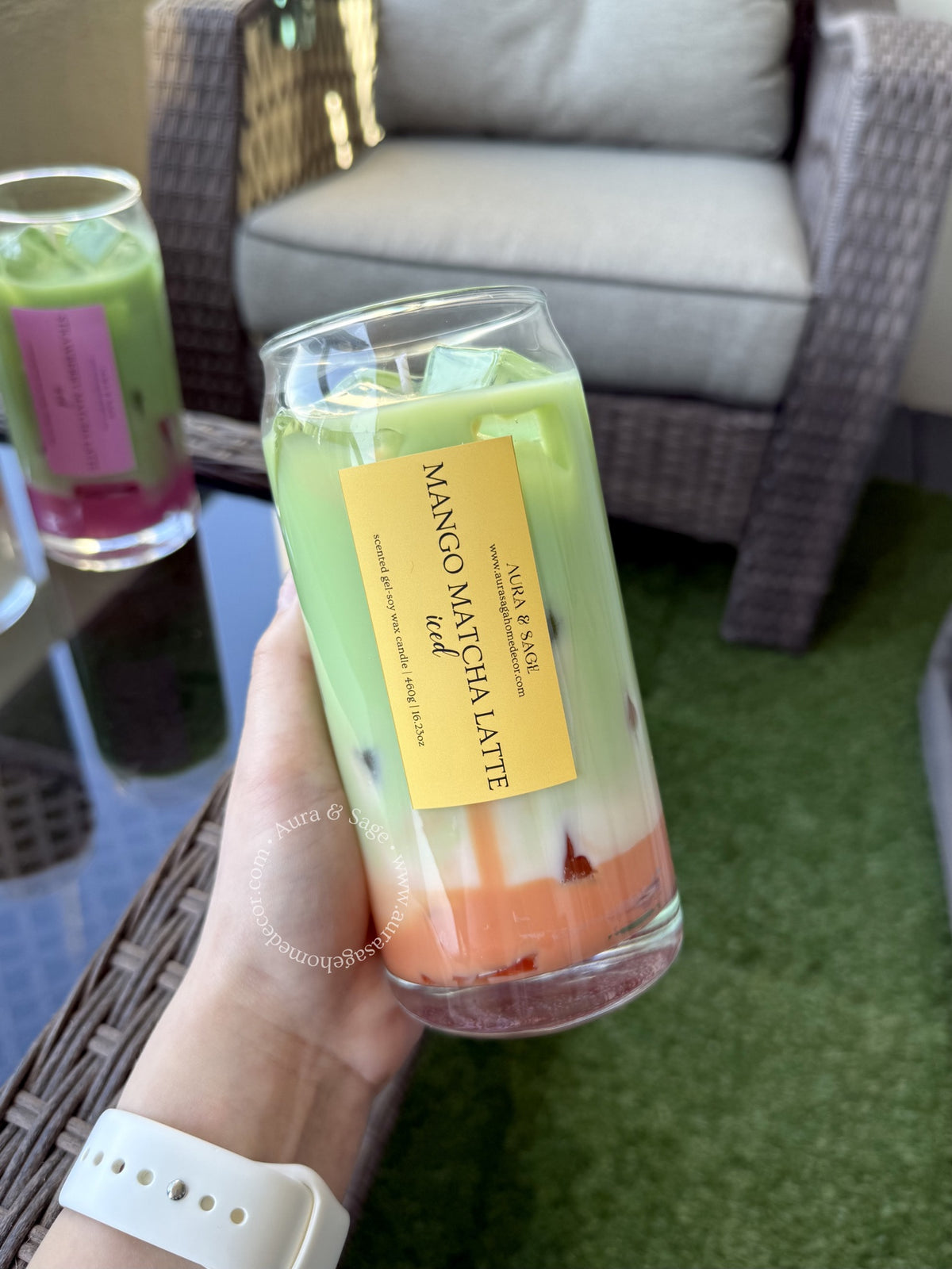 Iced Mango Matcha Candle – Realistic Soy Gel Drink Candle