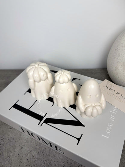 Set of 3 Pumpkin Ghosts – Handmade Jesmonite Decor