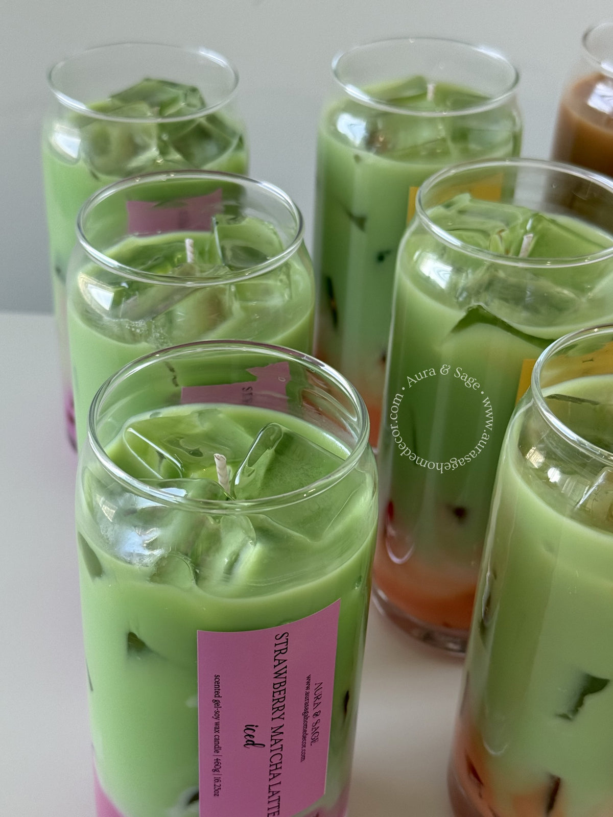 Iced Strawberry Matcha Candle – Realistic Soy Gel Drink Candle