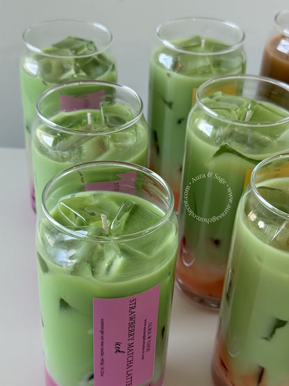 Iced Strawberry Matcha Candle – Realistic Soy Gel Drink Candle