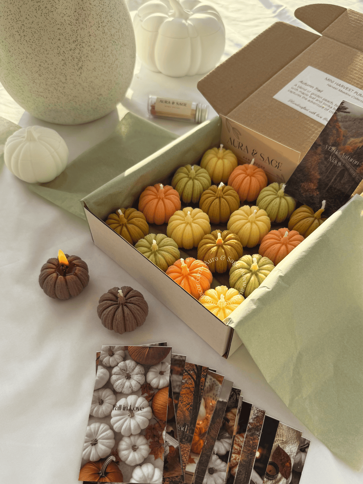 Mini Harvest Pumpkins - Candles Set of 16, Thanksgiving Favors, Fall Table Decor, Autumn Gifts