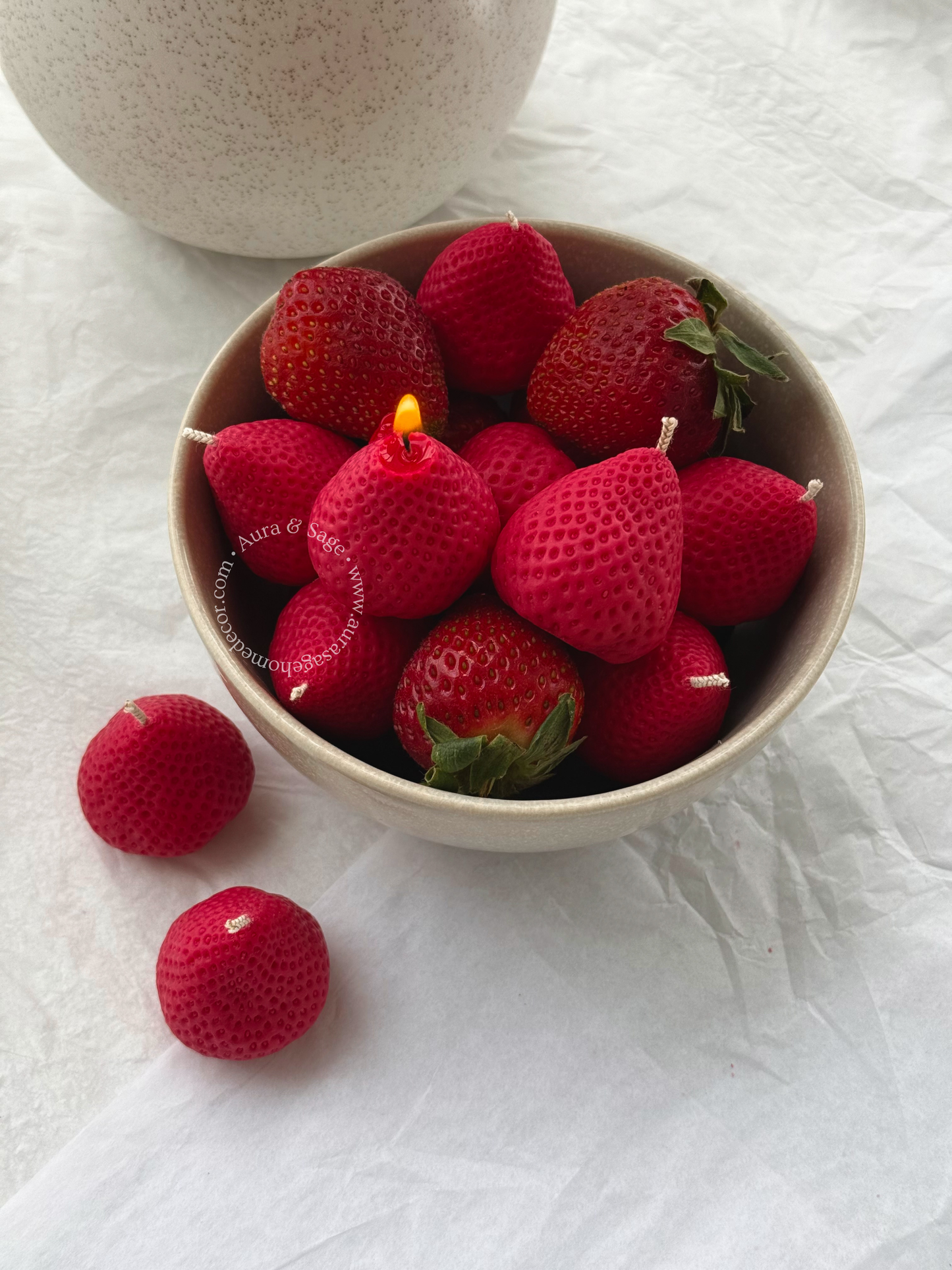 Realistic Strawberry Shaped Candles Set | Beeswax-Soy Wax | Bento Cake Decor | Gift Box Set