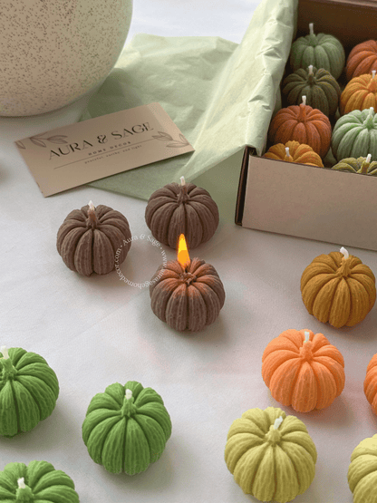 Mini Harvest Pumpkins - Candles Set of 16, Thanksgiving Favors, Fall Table Decor, Autumn Gifts