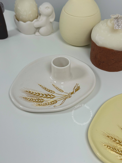 Golden Wheat Candle Holder | Jesmonite Taper Holder | Easter Decor | Spring Table Decor | Minimalist Home Accent