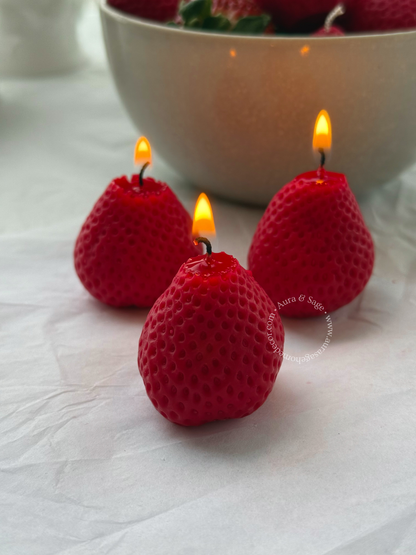 Realistic Strawberry Shaped Candles Set | Beeswax-Soy Wax | Bento Cake Decor | Gift Box Set