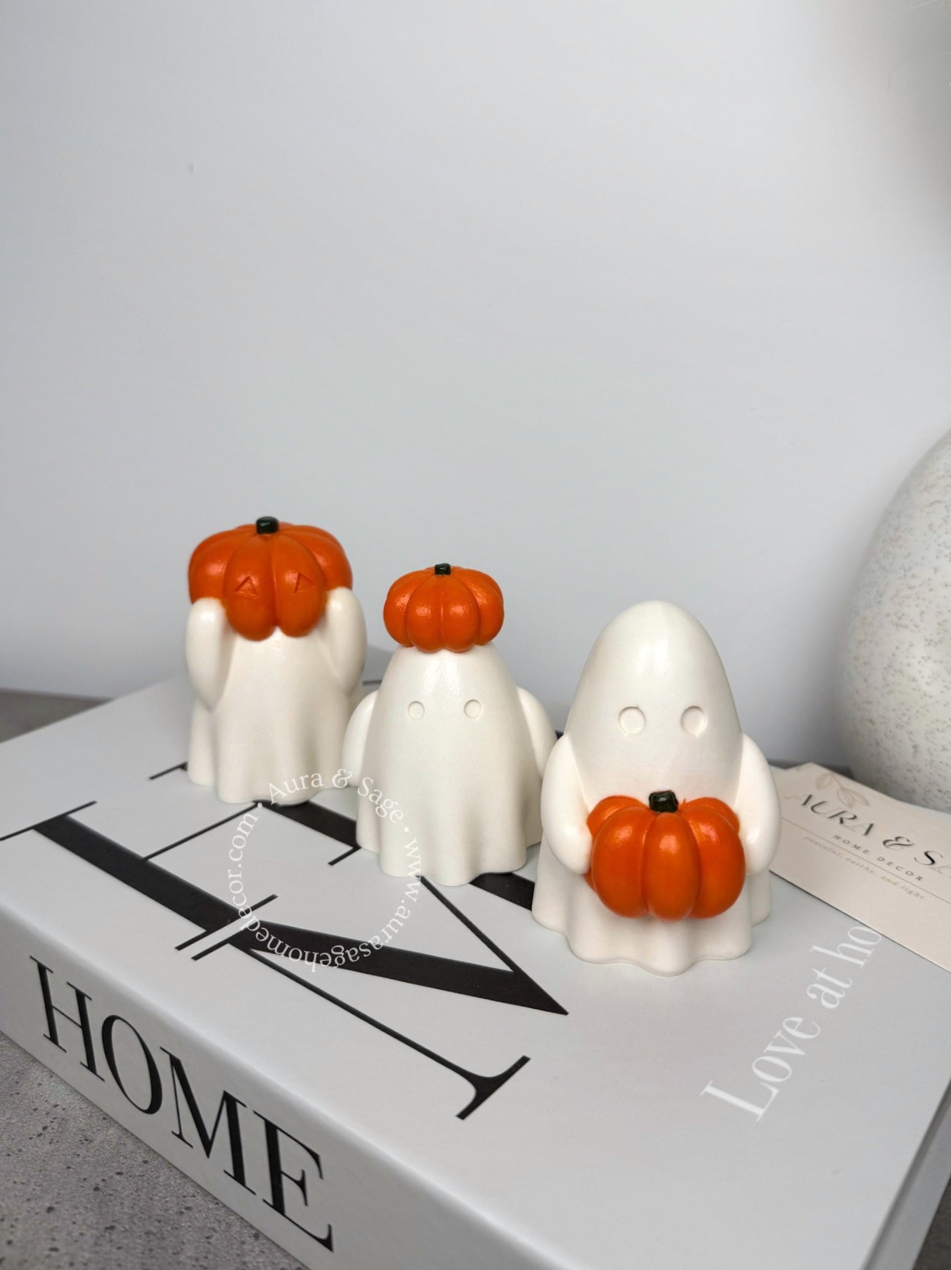Set of 3 Pumpkin Ghosts – Handmade Jesmonite Decor