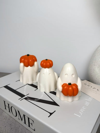 Set of 3 Pumpkin Ghosts – Handmade Jesmonite Decor