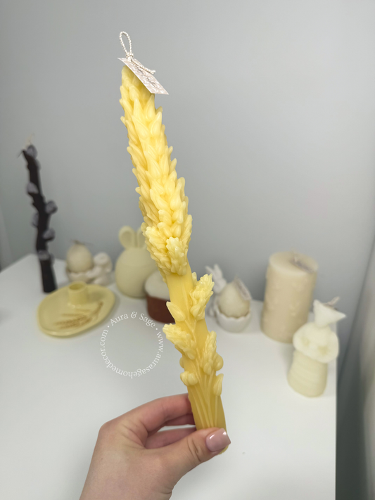Golden Wheat Beeswax Taper Candle | Natural Beeswax Candle | Easter Decor | Rustic Minimalist Candle | Spring Table Decor