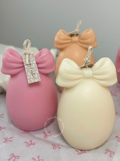 Velvet Bow Egg Soy Candle | Sculptural Easter Candle | Romantic Spring Decor | Minimalist Pillar Candle