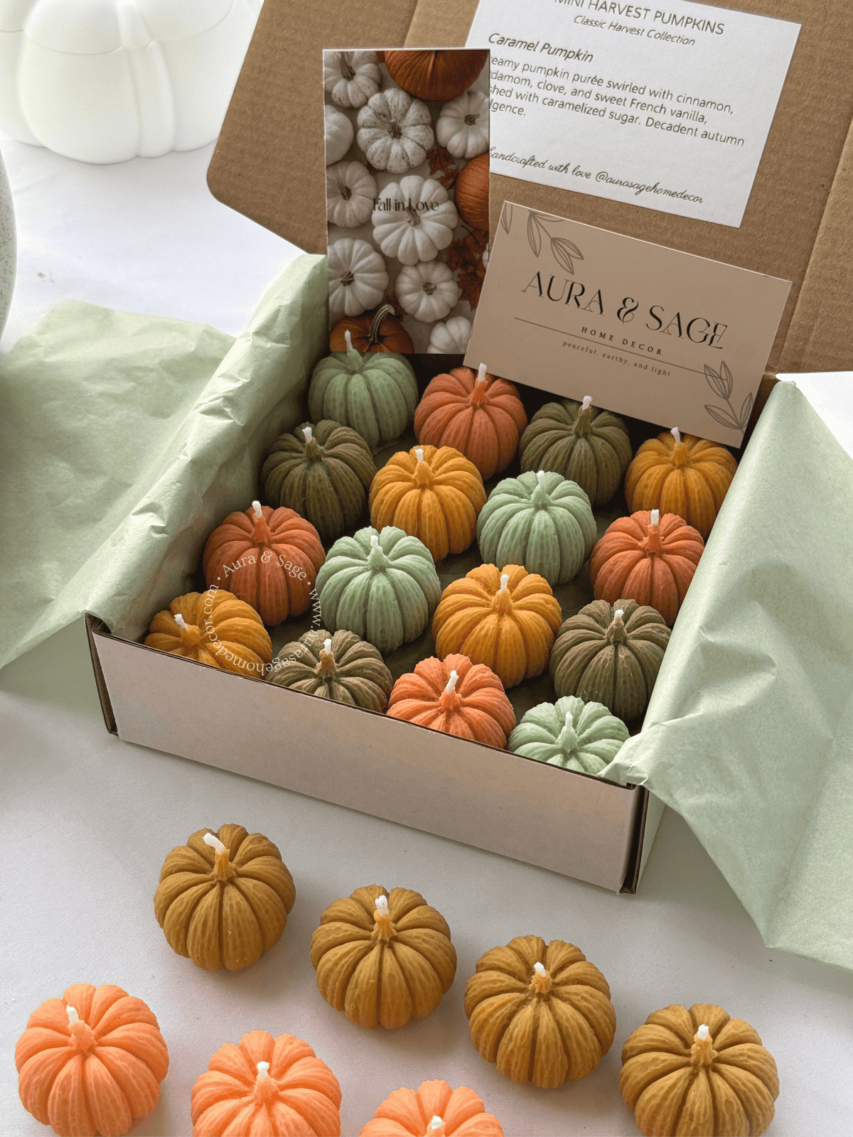 Mini Harvest Pumpkins - Candles Set of 16, Thanksgiving Favors, Fall Table Decor, Autumn Gifts