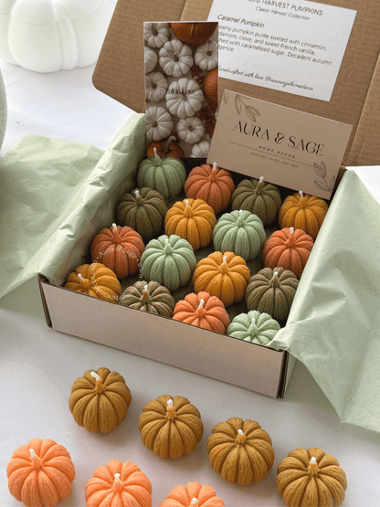 Mini Harvest Pumpkins - Candles Set of 16, Thanksgiving Favors, Fall Table Decor, Autumn Gifts